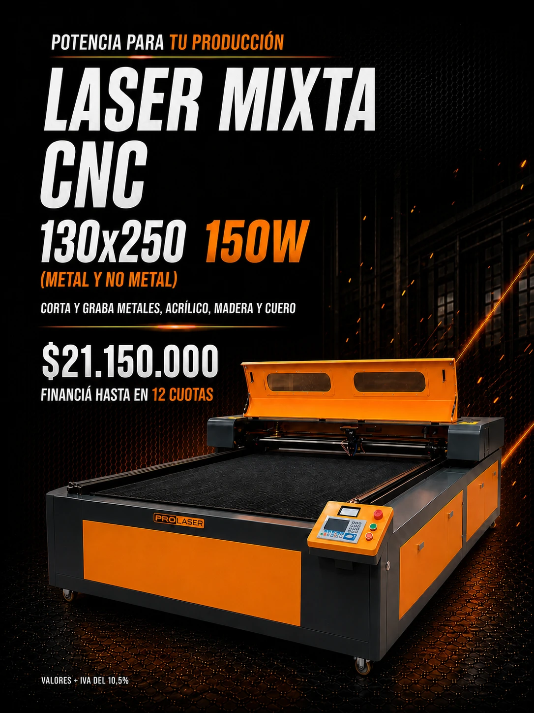 Laser Mixta CNC 130x250 150W mobile